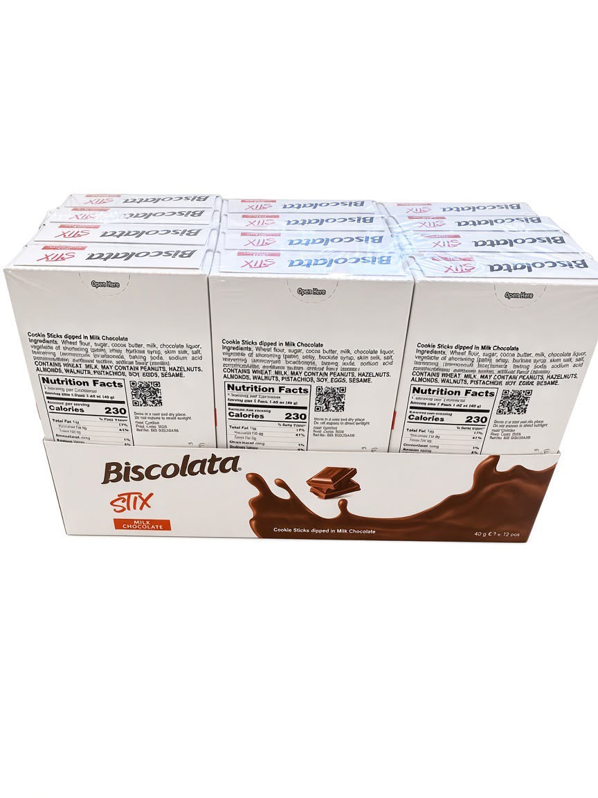 Biscolata STIX Milk Chocolate Cookie Sticks 12 Multipack (12x1.41oz Boxes)