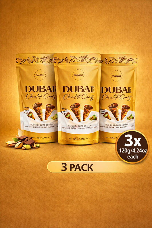 3 PCS BeeMax Dubai Style Chocolate Waffle Cones Milk Chocolate&Pistachio Cream