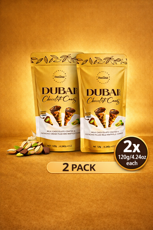 2 PCS BeeMax Dubai Style Chocolate Waffle Cones Milk Chocolate&Pistachio Cream