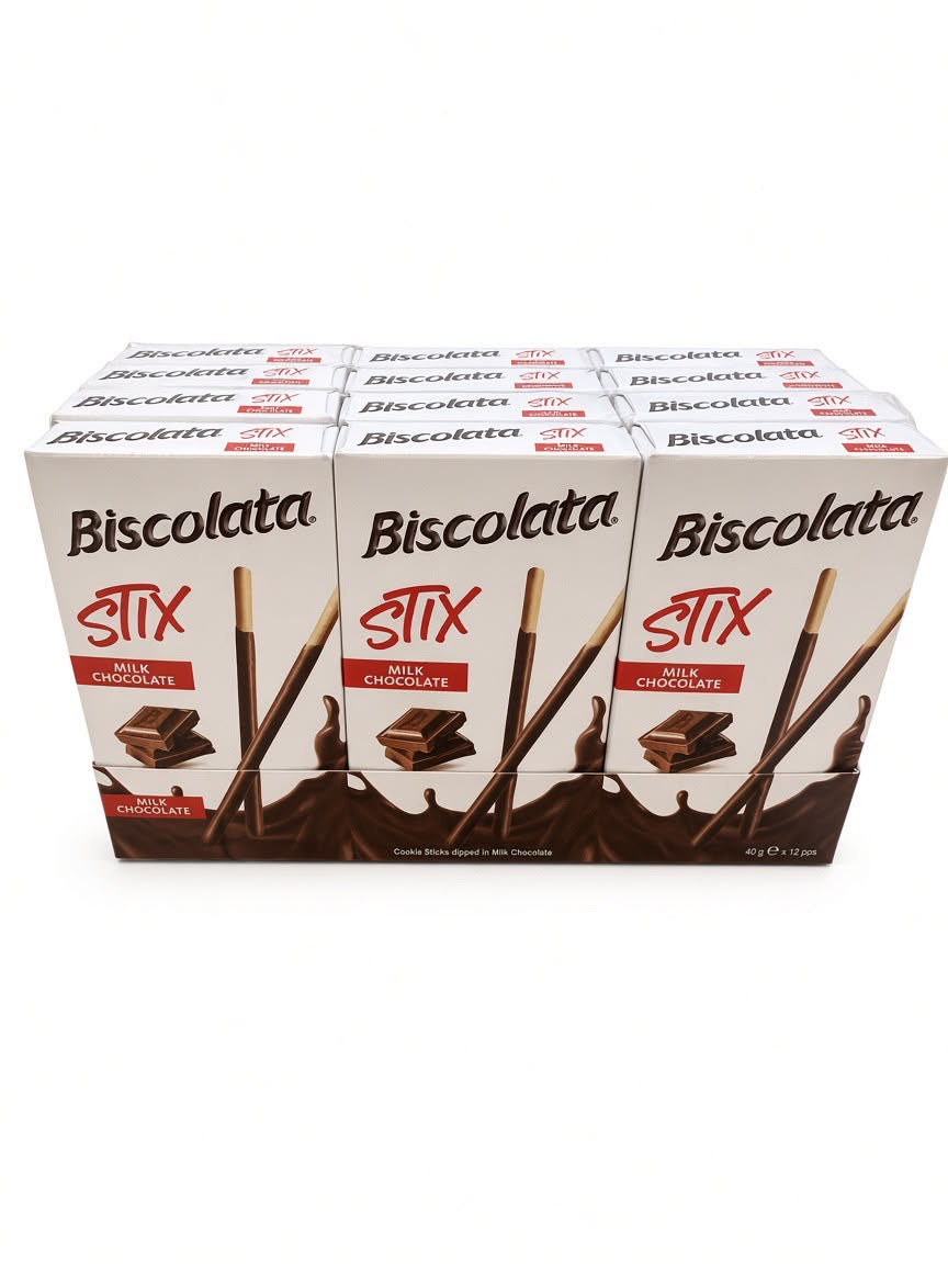 Biscolata STIX Milk Chocolate Cookie Sticks 12 Multipack (12x1.41oz Boxes)