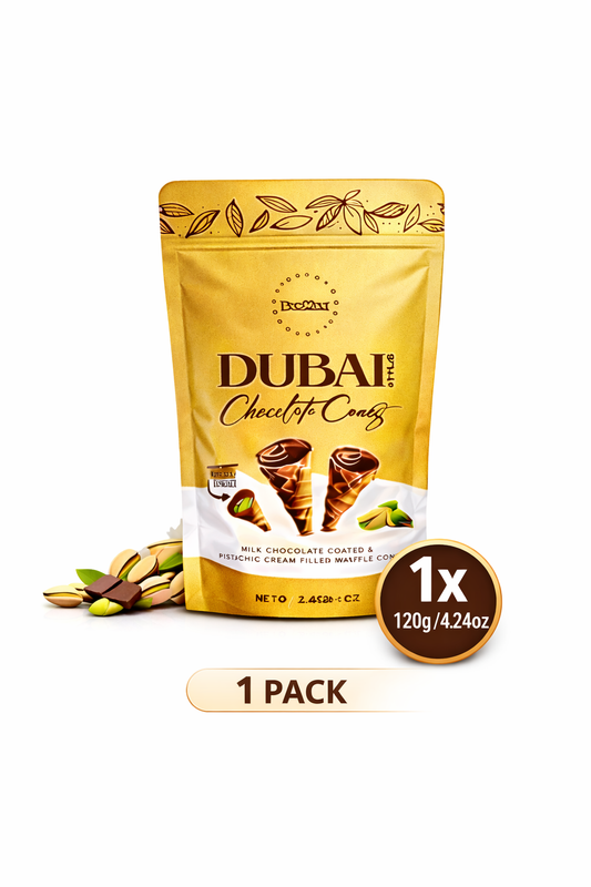1 PCS BeeMax Dubai Style Chocolate Waffle Cones Milk Chocolate&Pistachio Cream