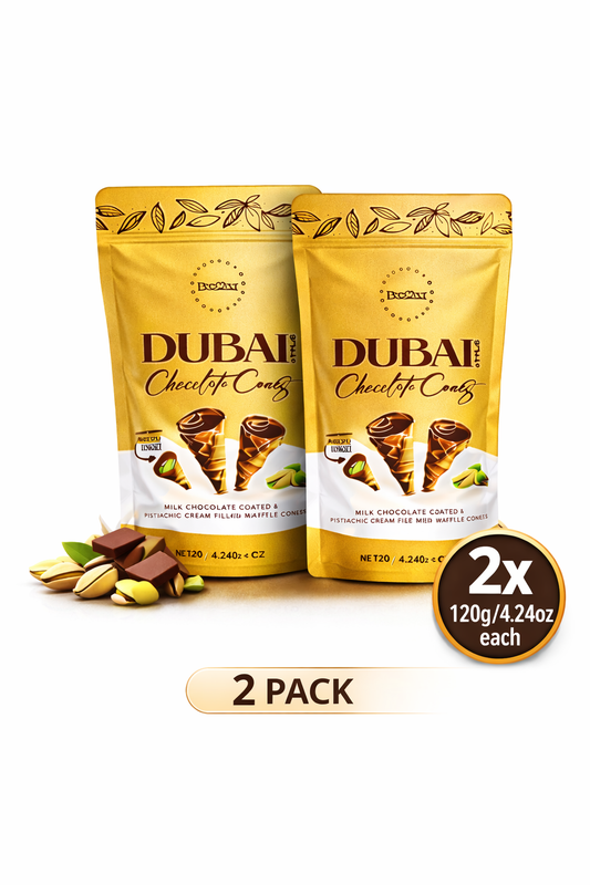 2 PCS BeeMax Dubai Style Chocolate Waffle Cones Milk Chocolate&Pistachio Cream
