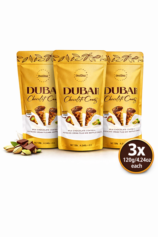 3 PCS BeeMax Dubai Style Chocolate Waffle Cones Milk Chocolate&Pistachio Cream
